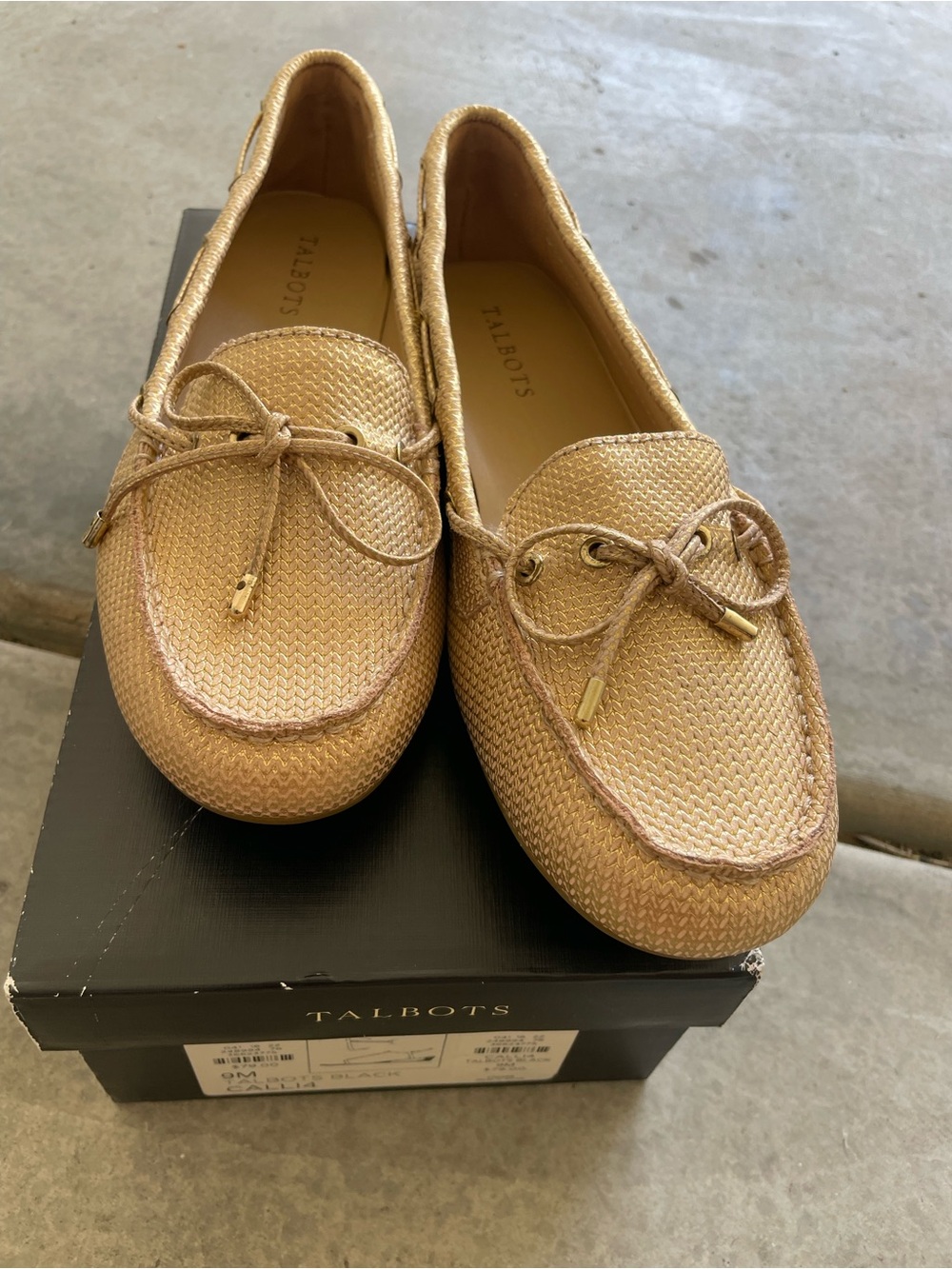 Talbots Metallic Gold Leather Loafers Boat Shoes Women’s Size 9M